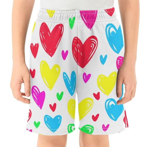 J JOYSAY Colorful Heart Shape Boys Athletic Shorts Kids Youth Casual Shotrs with Elastic Waistband Pockets2