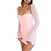 hibshaby Women Sexy Puff Long Sleeve Mesh Mini Bodycon Dress Halter Neck Party Outfits Pink XS