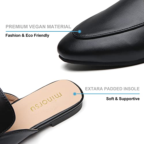 Minorsu Buckle Mules For Women Round Toe Backless Flat Mules Slides Mules Shoes Ladies Slip-On Loafers #TOP3