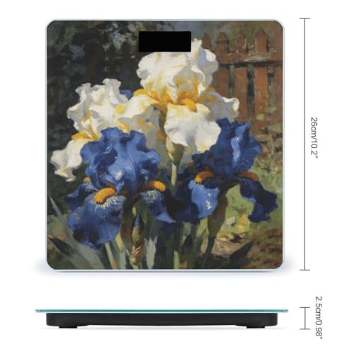 Báscula digital de baño con diseño floral blanco y azul miniatura 2
