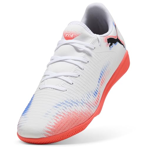 Image of PUMA Men's Future 8 Play Indoor Training Soccer Shoes, White- Black-Glowing Red AH25, 14 Future 8 Play It