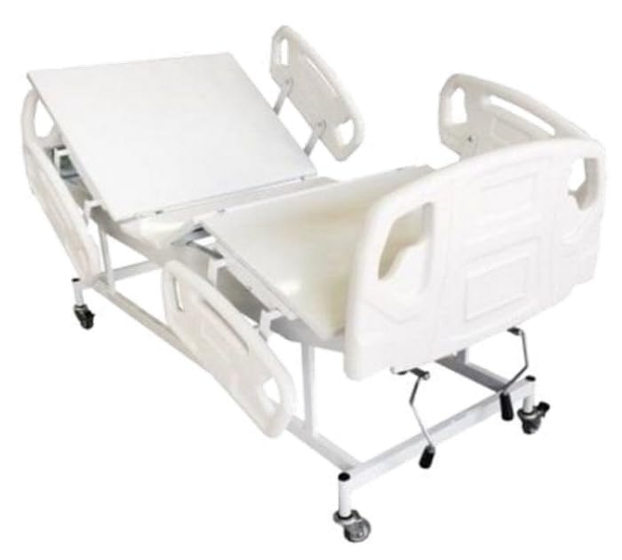 Cama Hospitalar Manual 2 Manivelas com Altura fixa do Leito e 6 posições Grades Luxo