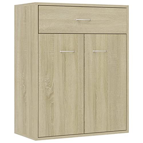 vidaXL Aparador de Almacenamiento Auxiliar Cajonera Organizador para Hogar Mueble Servicio de Buffet de Contrachapada Color Roble Sonoma 60x30x75 cm