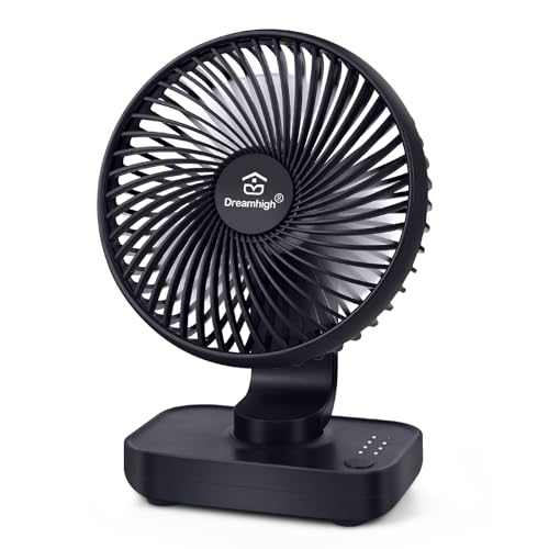 Dreamhigh® 4000mAh Ventilador USB, Silencioso Ventilador Pequeño Recargable, Ventilador De Mesa Potente con 4 Velocidades, con Luz Indicador de Batería para el Hogar, Oficina y Exteriores