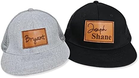 Custom Name Baby Baseball Cap - Personalized Infant Trucker Hat with Leather Patch Toddler Flat Bill Hat for Boys Ball Hat for Baby Kids Adult(Small)