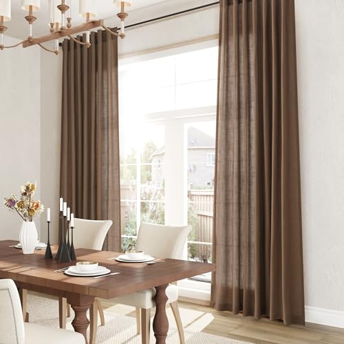 Image of Joywell Linen Curtains 84 Inches Long for Living Room Caramel Brown