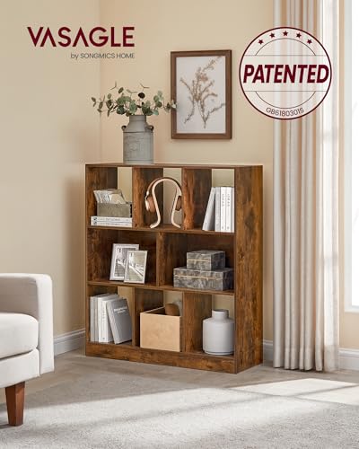Image of VASAGLE Bookcase Freestanding Storage Unit, 11 x 35.4 x 39.4 Inches | Bookshelf used horizontally, vertically, upside down, Rustic Brown, CUSTOS Collection, ULBC55BX