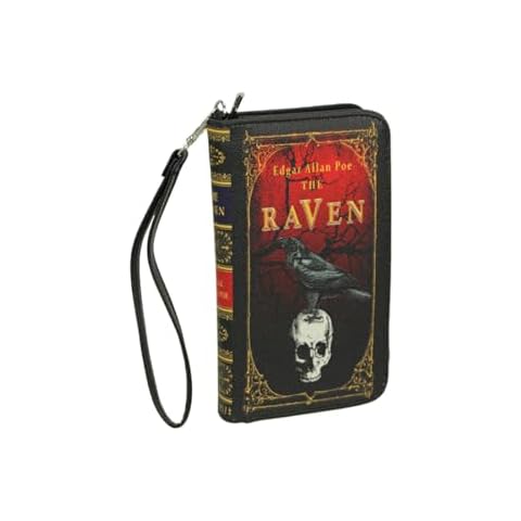 Things2Die4 The Raven Book-Style Wallet with ID Holder - Snap Closure - Fashionable Wristlet Strap for Horror Enthusiasts - Gothic Style, 7 Inch, Black Cover