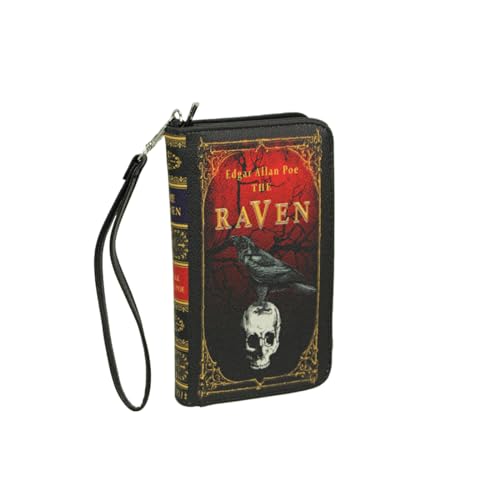 Things2Die4 The Raven Book-Style Wallet with ID Holder - Snap Closure - Fashionable Wristlet Strap for Horror Enthusiasts - Gothic Style, 7 Inch, Black