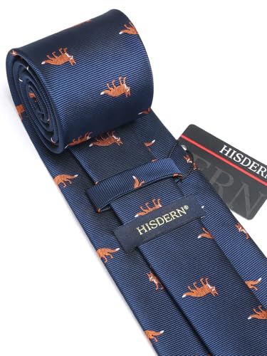 Image of HISDERN Ties for Men Classic Animal Tie and Pocket Square Set Jacquard Woven Silk Neckties Handkerchief Wedding Party