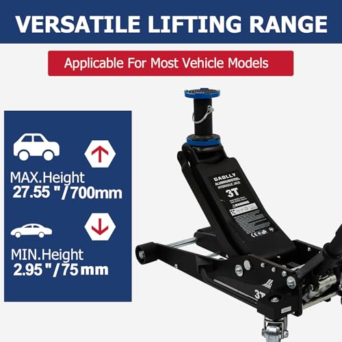 GAOLLY 3 Ton Floor Jack, Aluminum and Steel with Dual Pistons Quick Lift Pump for Sport Utility Vehicle, Low Profile Lifting Range 2.95\" -27.5\", Black