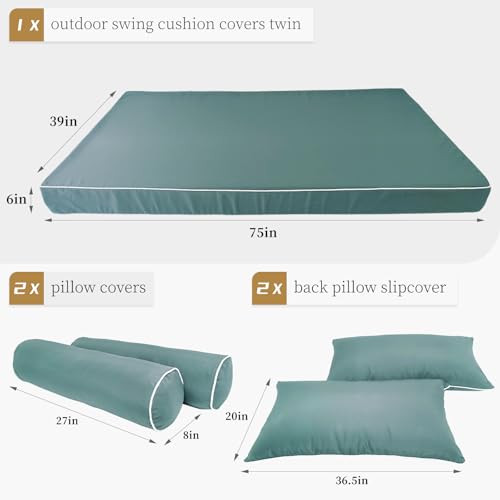 Image of Outdoor Daybed Cushion Cover Twin,Daybed Mattress Bolster Pillow Fitted Sheet Cover,Twin Size Outdoor Daybed Cushion Cover (75 * 39 * 6in,Teal)