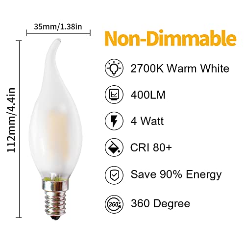 E12 Led Candelabra Light Bulbs, Frosted C35 Flame Candle Led Bulb, 40 Watt Equivalent Soft Warm White 2700K Not Dimmable For Ceiling Fan, Chandelier Light Fixture, 10 Pack #TOP1