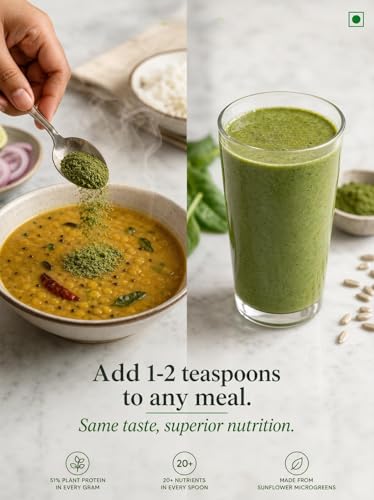 Image of Sunflower Microgreens Powder 30g Plant Based Greens Superfood | Complete Plant Protein >51% per gram | Vegan Green Powder | Rich in Vitamins B1-B9 | Rich in Potassium and Magnesium| No Additives