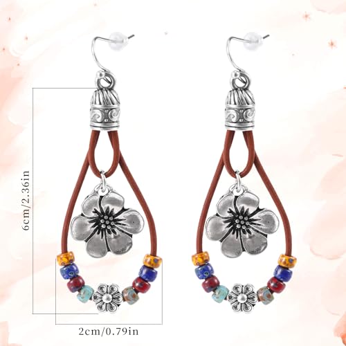 Boho Flower Earrings, Vintage Dangle Drop Handmade Nature Stone Earrings Bohemian Vintage Floral Dangle Drop Dangling Country Concert Outfits Accessories for Women Gift2