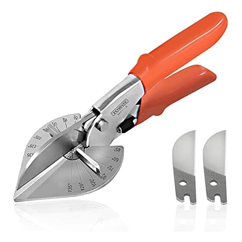 TOWOT Multi Angle Miter Shears, Angle Cutter Adjustable at 45 to 135 Degree with Safety Lock Miter Shears for Crafting, Plastic, PVC & Molding Trim, Angle Cutting Tool Including 2 Spare Blades Cover