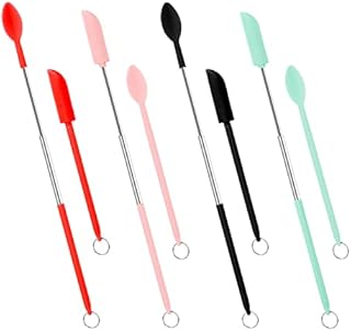 Mini Spatula and Spoon Sets, 8pcs Mini Silicone Telescopic Spatula and Scooping Spoon Scalable Silicone Small Jar Scraper Spatula with Hanging Buckle for Kitchen Narrow Bottle Makeup (4 Colors)