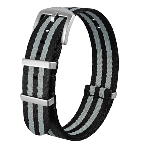 Anbeer 20mm Nylon Watch Strap,Premium Woven One-Piece Replacement Band for Men Women,Includes 4 Extra Spring Bars & Remover Tool,Silver Buckle