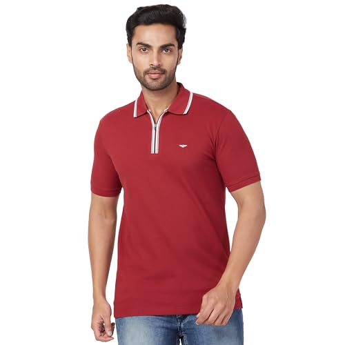 Image of Park Avenue Men's Slim Fit Solid Pattern Cotton Blend Half Sleeve Polo Neck Casual T-Shirt