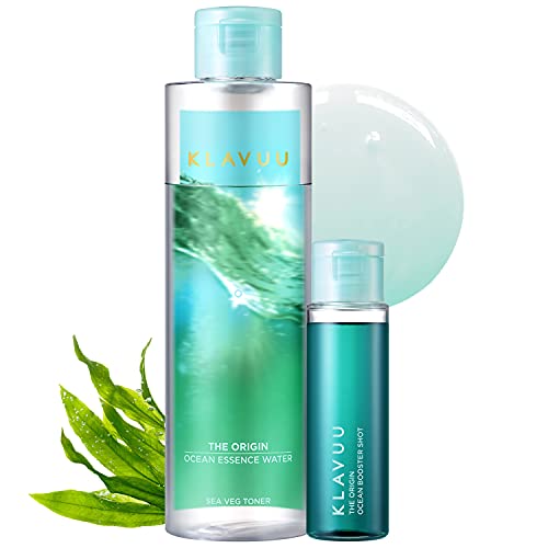 Moisturizing Vegan Essence Toner for Sensitive Skin, PH Balancing for Oily and Dry Skin, Non-Sticky Refreshing Astringent - KLAVUU The Origin Ocean Essence Water 170ml & Booster Shot 30ml