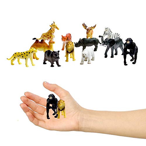 Fun Central 72 Pieces - Mini Plastic Safari Animals Toy Figurine for Toddlers & Kids - Assorted Designs