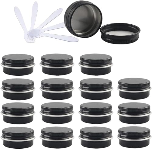 Boîtes en aluminium noir de 0.5 oz avec couvercles à vis pour cosmétiques, lot de 48