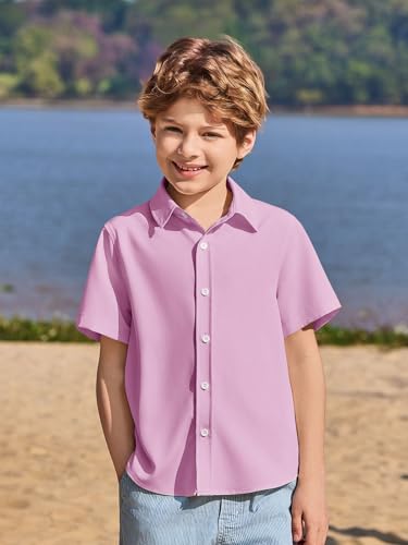 Image of Haloumoning Boys Short Sleeve Dress Shirts Button Down Formal Uniform Shirt