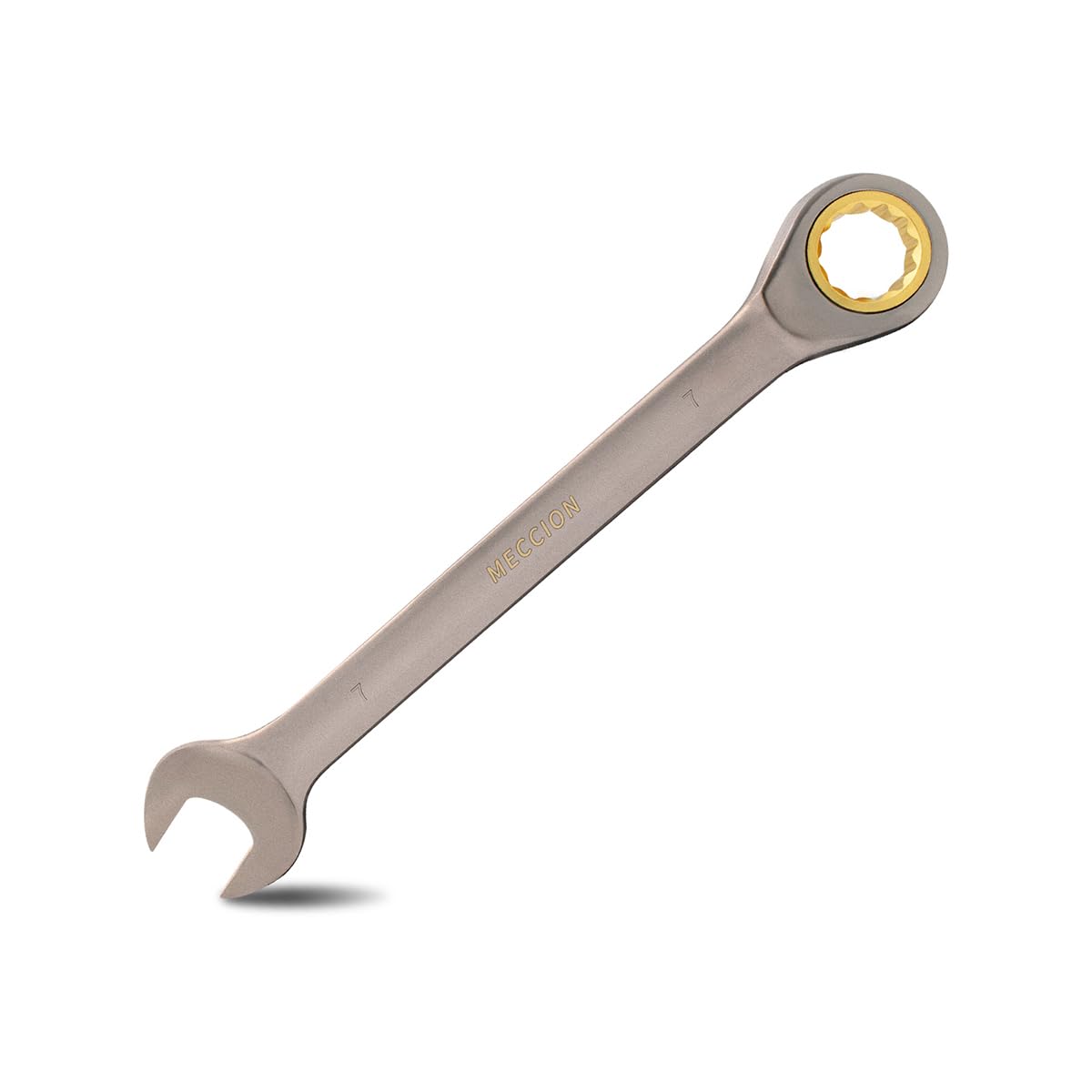 Meccion Combination Wrench 7mm Metric Open End Ratcheting Wrench - Industrial Grade Gear Spanner with Grey Nickle Plated