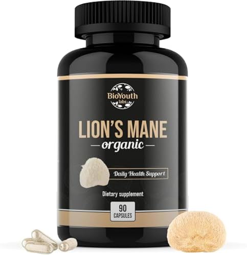 BioYouth Organic Lions Mane Capsules Dietary Supplement Premium Organic Lions Mane Mushroom Extract | 90 Capsules