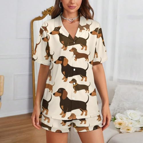 Women Cotton Pajamas, Short Sleeve Top with Pants2