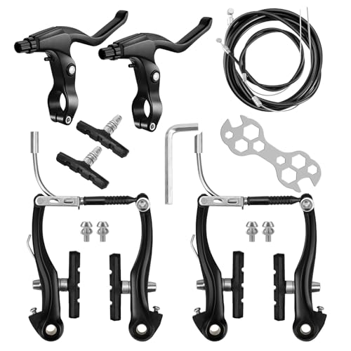 Luckwaii Bike Brakes Universal Complete Mountain Road Bike Brake Levers V Brake Set, Hydraulic Brakes Front Rear Cables Kit Set Includes Callipers, Levers, Cables & All Fixings Black