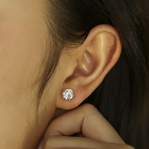 Agvana Elegant Light 0.6-2 Ct. Tw. Lab-Grown Diamond 6-Prong Stud Earrings in Sterling Silver (D-E Color, VS Clarity) Fine Jewelry Mothers Day Gifts for Women Mom Anniversary Birthday Gifts for Her3