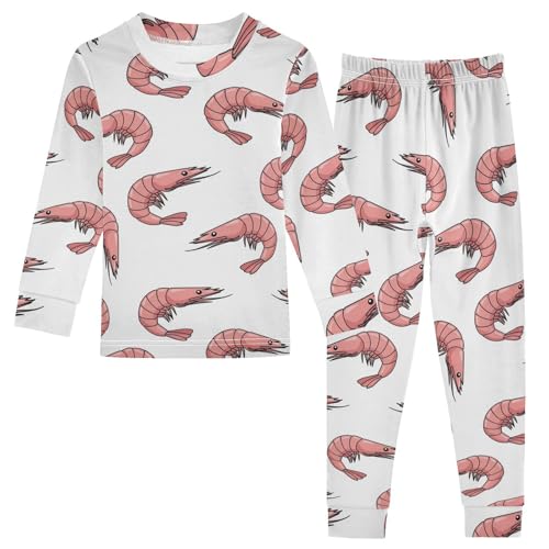 Pajama Sets Long Sleeve Shrimp Pattern Print Design Soft Comfy Sleepwear 2 Piece PJS 3-8T