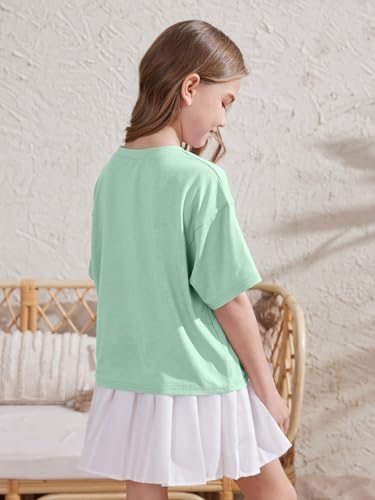 Image of ZDC Girls Athletic Oversized Crop Tops Kids Drop Shoulder Short Sleeve T Shirts Workout Tees