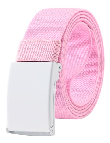 Mile High Life Stretch Canvas Belt for Men Golf Casual Elastic Web Belt Flip Top Buckle Adjustable Cut to Fit (Pink)