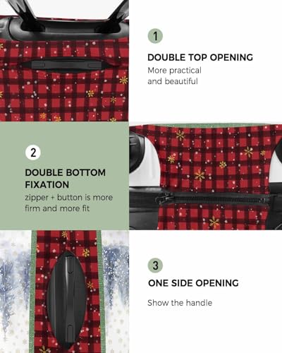Red Christmas Snowman Plaid Travel Luggage Cover, Merry Christmas Anti-scratch Travel Suitcase Protector Covers, Washable Elastic Baggage Covers Fit 26-28 Inch Carry on Luggage2