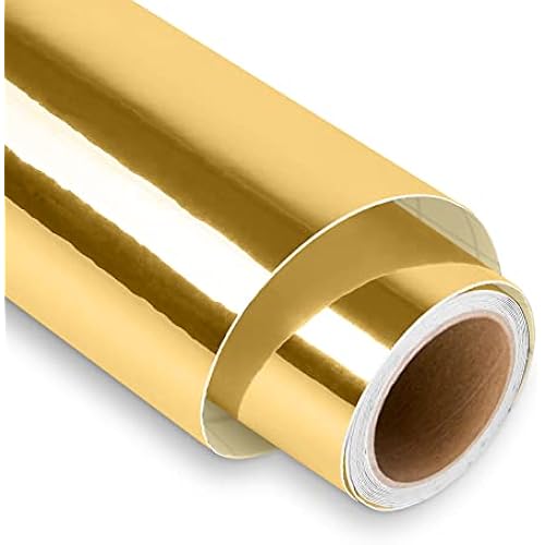 Lya Vinyl Mirror Gold Permanent Vinyl Roll 12" x 6FT Metallic Outdoor Permanent Vinyl for Cutting Machine - Adhesive Roll for Home Decor, Party Decoration, Mug, Window