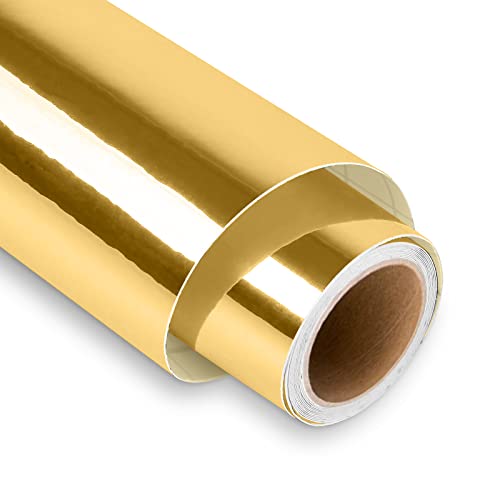 Lya Vinyl Mirror Gold Permanent Vinyl Roll 12 x 6FT Metallic Outdoor Permanent Vinyl for Cutting Machine - Adhesive Roll for Home Decor Party Decoration Mug Window