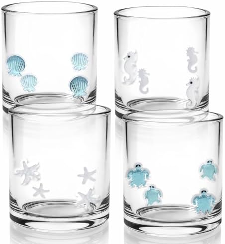 4 Pcs Summer Ocean Icon Glasses Set, 14oz Aesthetic Shell Starfis...