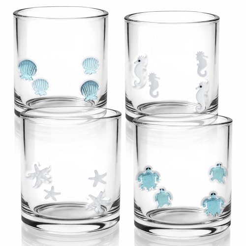 Sel Natural 4 Pcs Summer Ocean Icon Glasses Set, 14oz