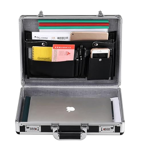 Metal Document Bag with Lock Aluminum Locking Briefcase with Handle Aluminum Attache Case with Foam for Valuables and Home Documents Travelling Bag Cosmetic Bag (17.72×12.99×4.33, without foam)2