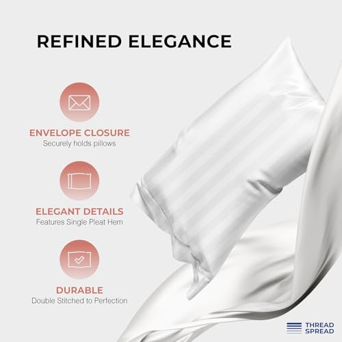 Image of THREAD SPREAD Egyptian Cotton Sheets King Size - 1200 Series Plush Collection Damask Sheet Set Egyptian Cotton (4 PC, White Stripe), Luxury Sheet King Size, Soft, Cooling Deep Pocket Sheets