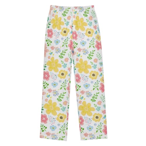 J JOYSAY Floral Blossom Foliage White Pajamas Pants Soft Long Pajama Bottoms Lounge Sleep Pants Size S-XL