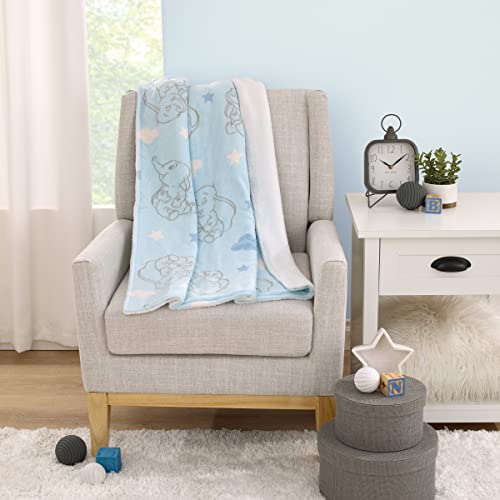 Image of NoJo Disney Dumbo Light Blue, White and Gray Clouds and Stars Super Soft Sherpa Baby Blanket