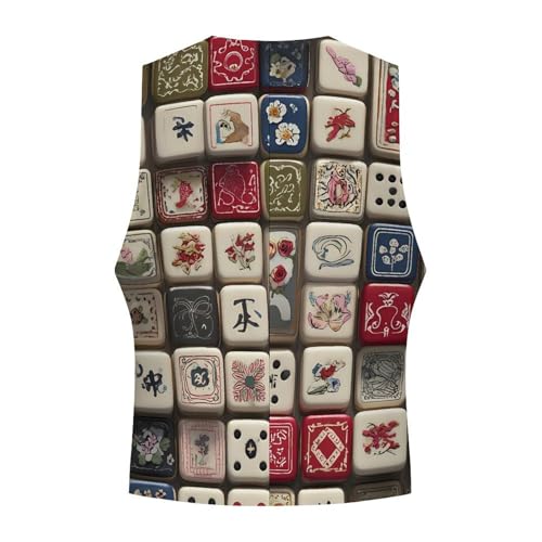 Funny Mahjong Men's Suit Vest Slim Fit Business Dress Party Pattern Waistcoat Vest Top4