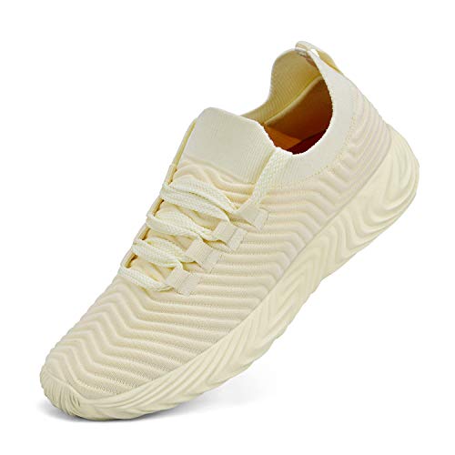 Feetmat Womens Sneakers Slip On Walking Tennis Running Shoes Ultra Lightweight Air Knitted Breathable Mesh Fashion Athletic Gym Sports Non Slip Casual Shoes Light Yellow 8.5 M US