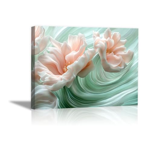 Peinture abstraite rose pâle et menthe tourbillonnante pour grand mur