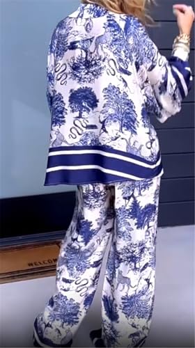 Recious Womens Sexy 2 Pieces Printed Pullover T-shrits Bodycon Wide Leg Pants Party Clubwear Tracksuit Outfits Set4