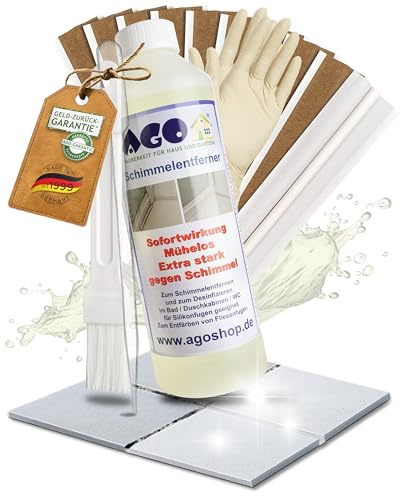 AGO Fugentape & 500ml Schimmelentferner mit Pinsel & Handschuhen/hochkonzentriertes Anti Schimmel Mittel Set 9tlg. / Schimmelentferner Fugen Dusche