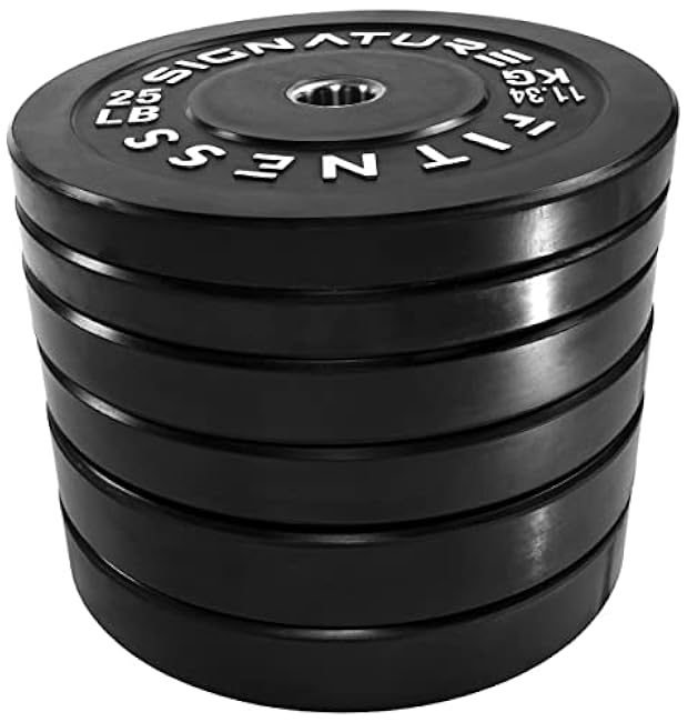 Signature Fitness 2 Olympic Bumper Plate Weight Plates with Steel Hub in Pairs or Sets - 100% Virgin Rubber